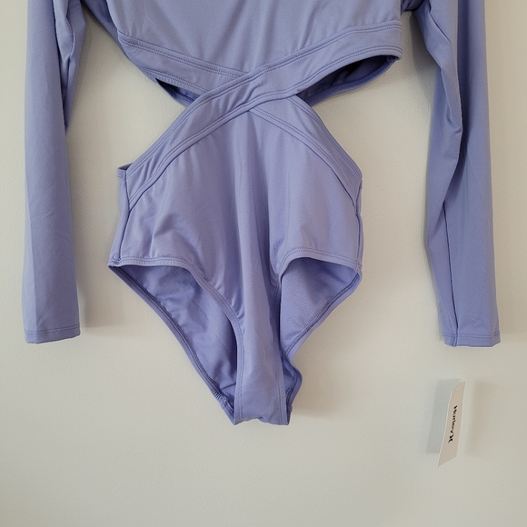 HURLEY Long Sleeve Waist Cutout One Piece Lilac Lavender Swimsuit - Picture 5 of 7